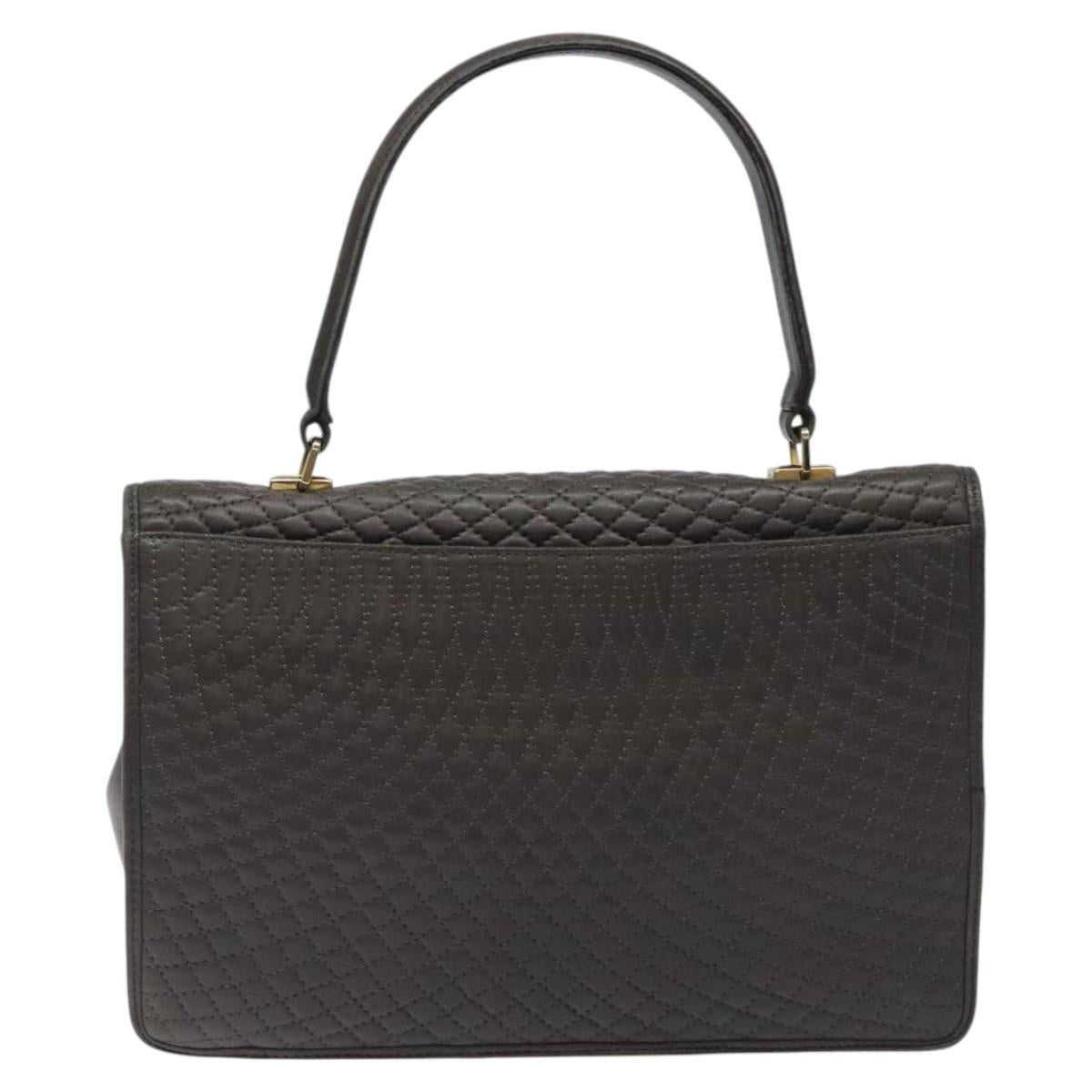 BALLY Quilted Hand Bag Leather Gray Gold Auth BA1327