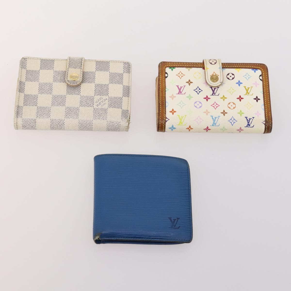 LOUIS VUITTON Bulgari Damier Vernis Epi Wallet PVC 7 Set White Blue Auth BA13273