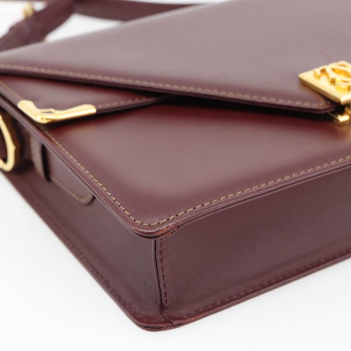 CARTIER Must Line Shoulder Bag Leather Bordeaux Gold Auth BA13274