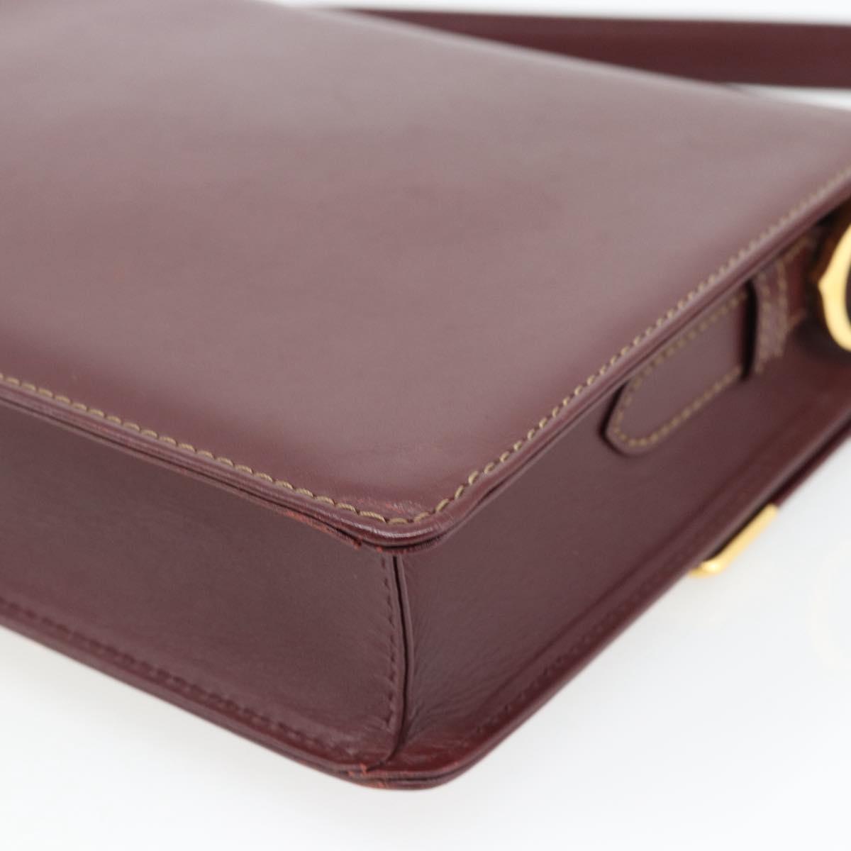 CARTIER Must Line Shoulder Bag Leather Bordeaux Gold Auth BA13274