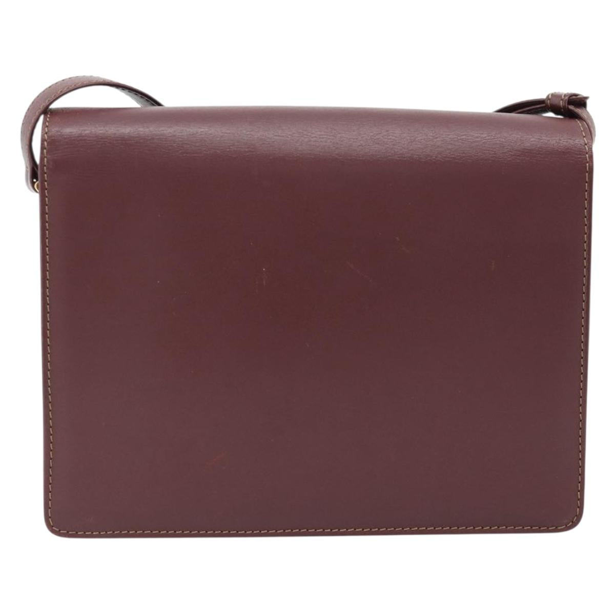 CARTIER Must Line Shoulder Bag Leather Bordeaux Gold Auth BA13274