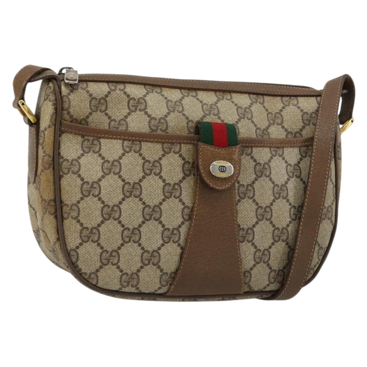 GUCCI GG Supreme Web Sherry Line Bag PVC Beige Gold 56 02 032 Auth BA13275