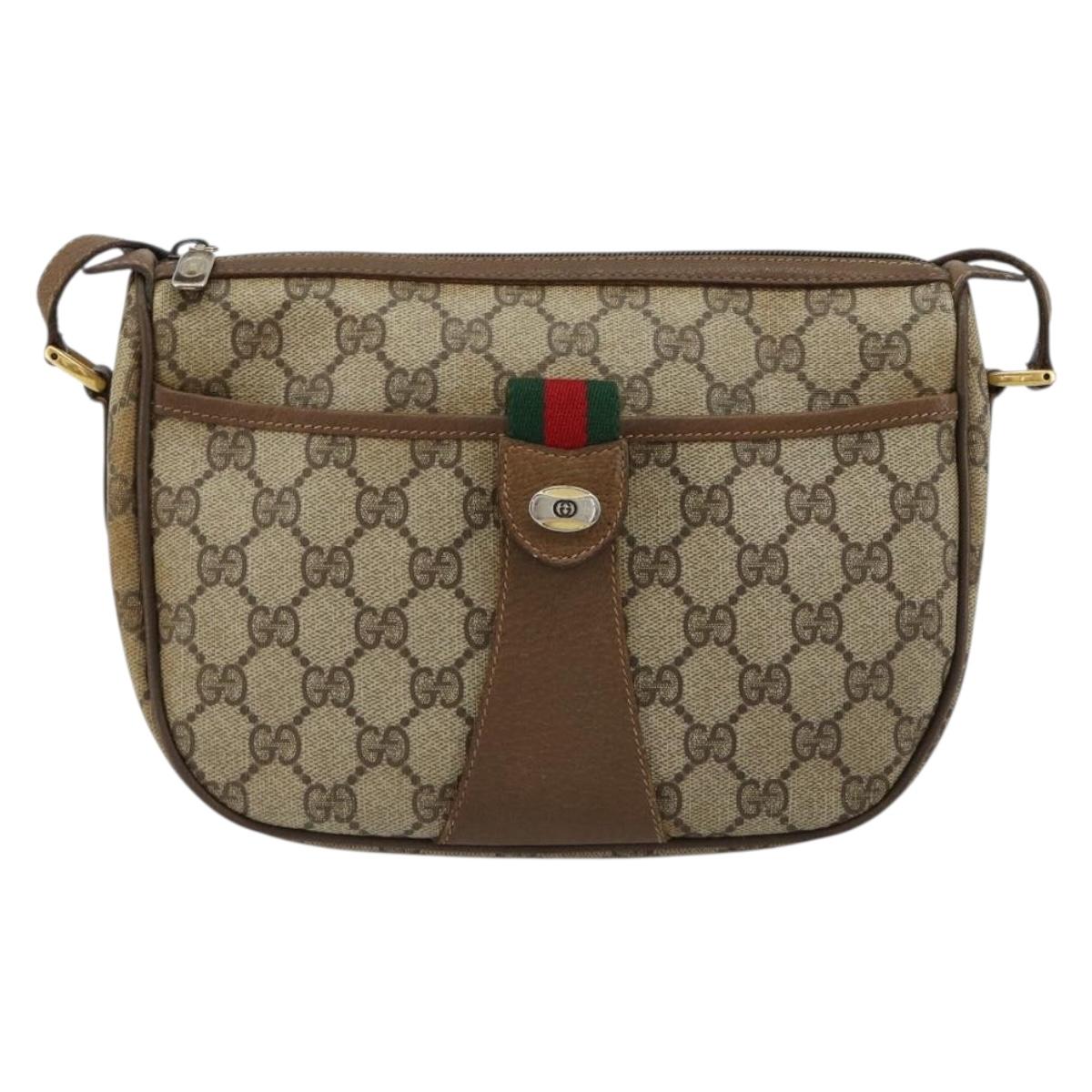 GUCCI GG Supreme Web Sherry Line Bag PVC Beige Gold 56 02 032 Auth BA13275