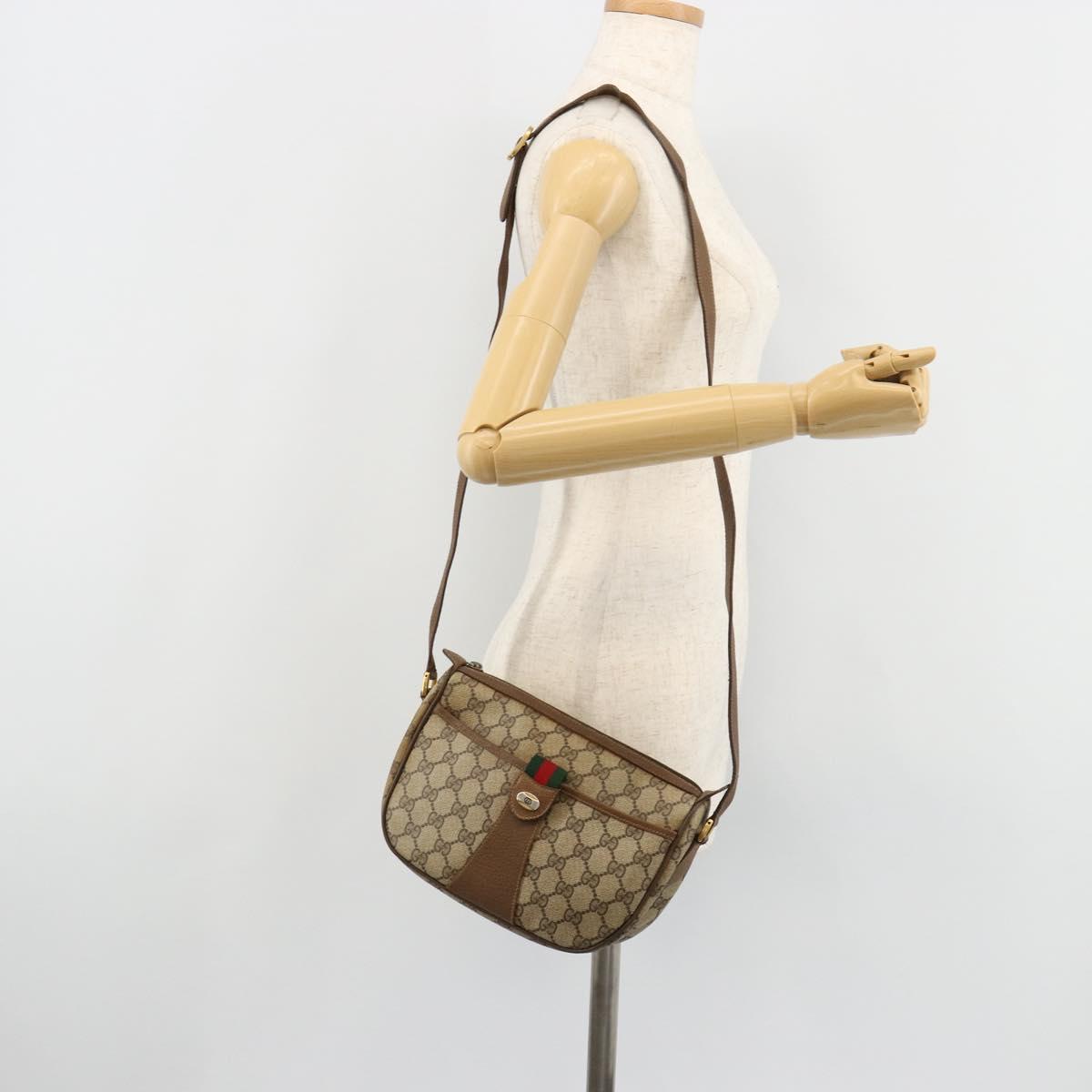 GUCCI GG Supreme Web Sherry Line Bag PVC Beige Gold 56 02 032 Auth BA13275