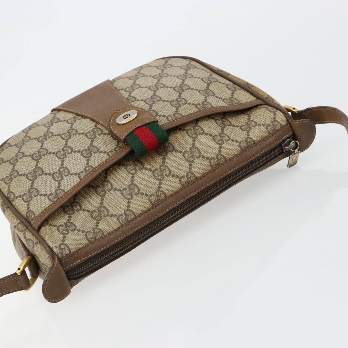 GUCCI GG Supreme Web Sherry Line Bag PVC Beige Gold 56 02 032 Auth BA13275