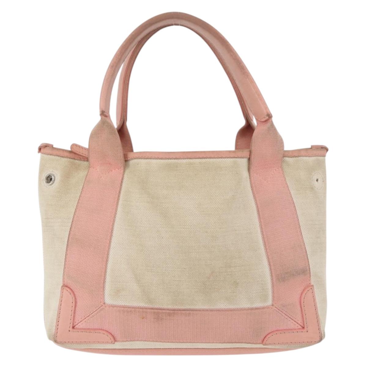 BALENCIAGA Navy Cabas S Tote Bag Canvas Leather Beige Silver 390346 Auth BA13276