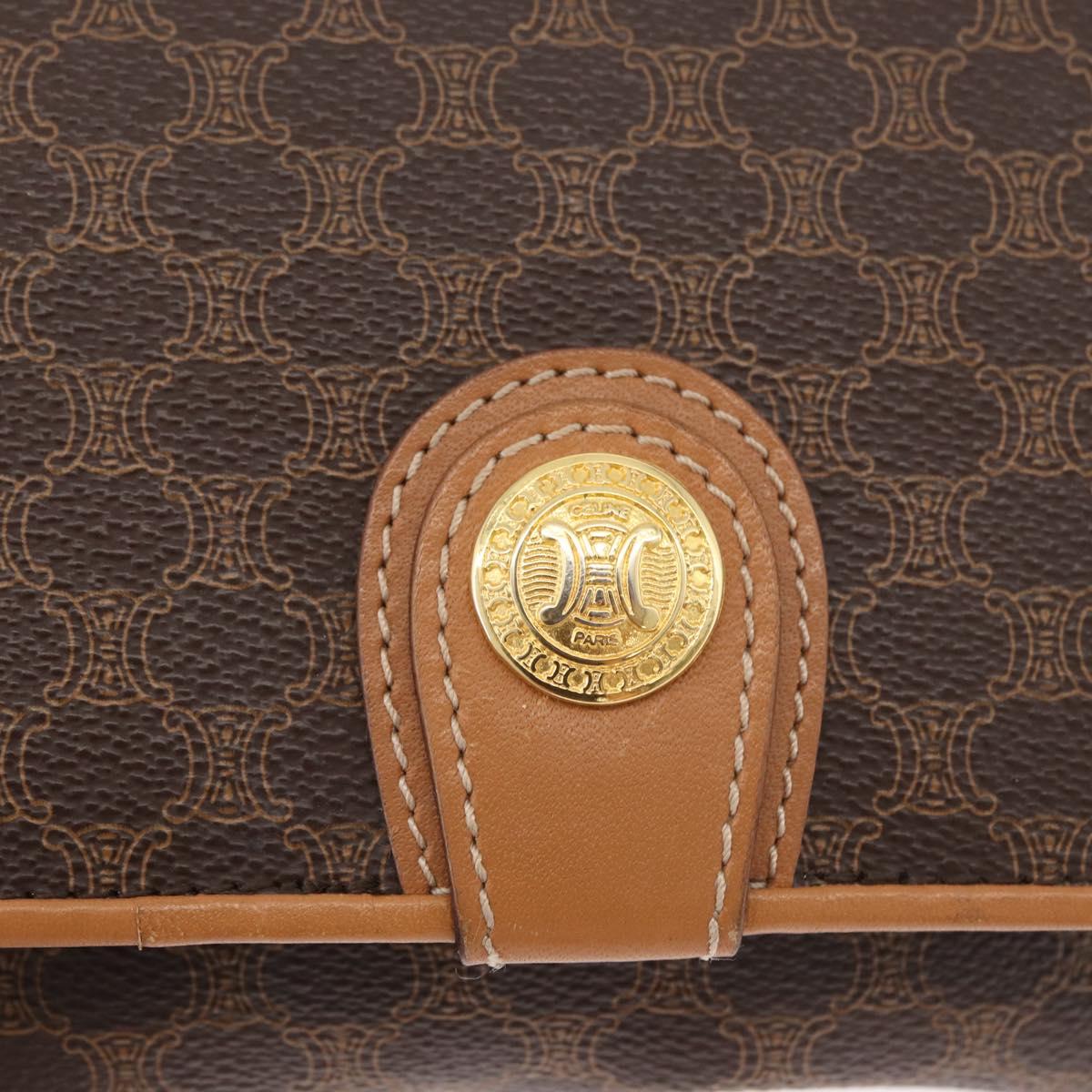 CELINE Macadam Canvas Shoulder Bag PVC Leather Brown Gold Auth BA13279