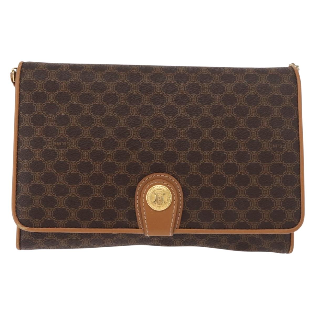 CELINE Macadam Canvas Shoulder Bag PVC Leather Brown Gold Auth BA13279