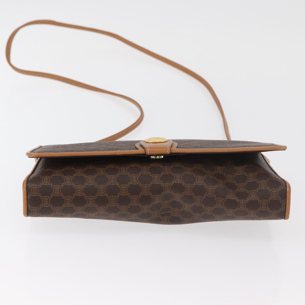 CELINE Macadam Canvas Shoulder Bag PVC Leather Brown Gold Auth BA13279