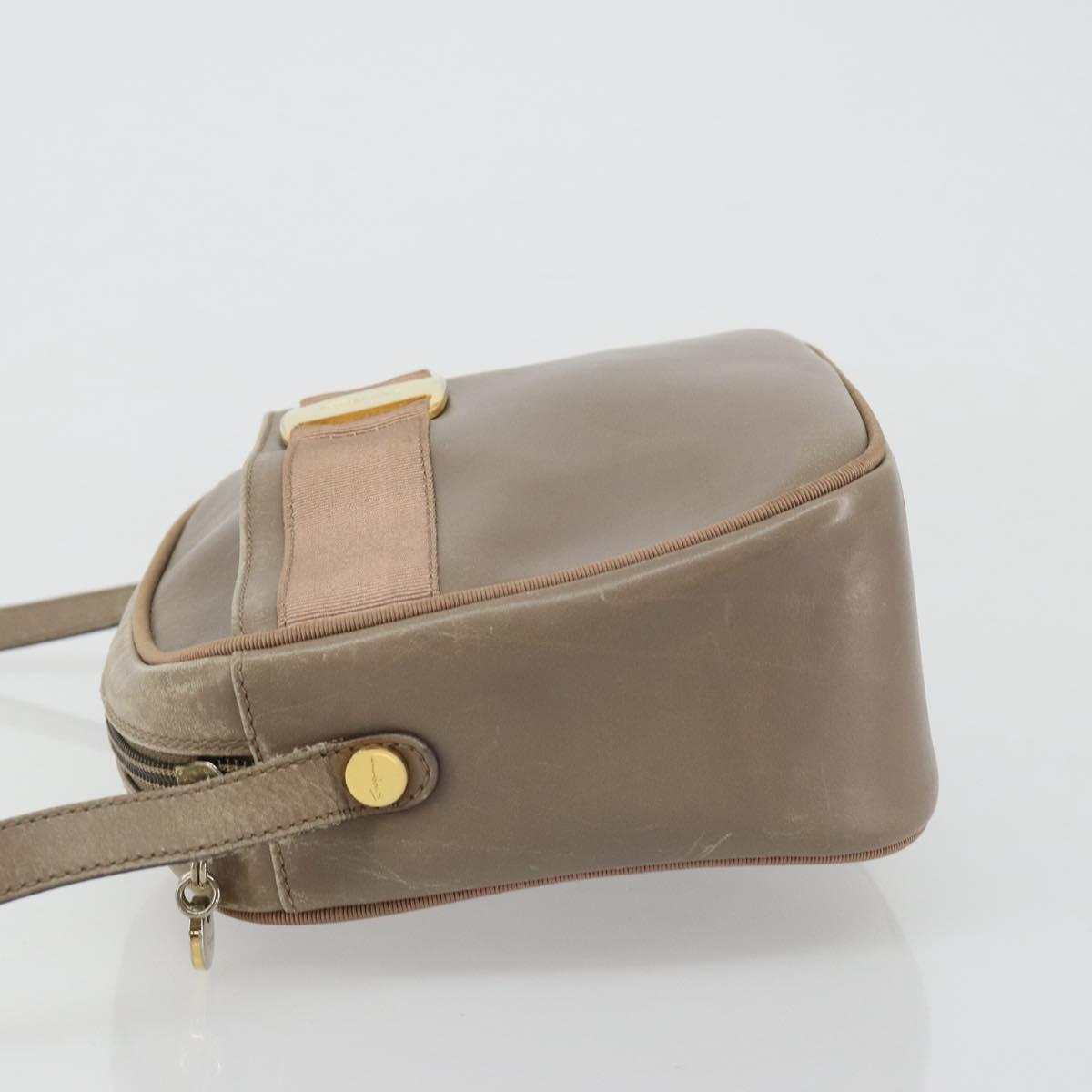 Salvatore Ferragamo Vala Shoulder Bag Leather Beige Gold Auth BA13281