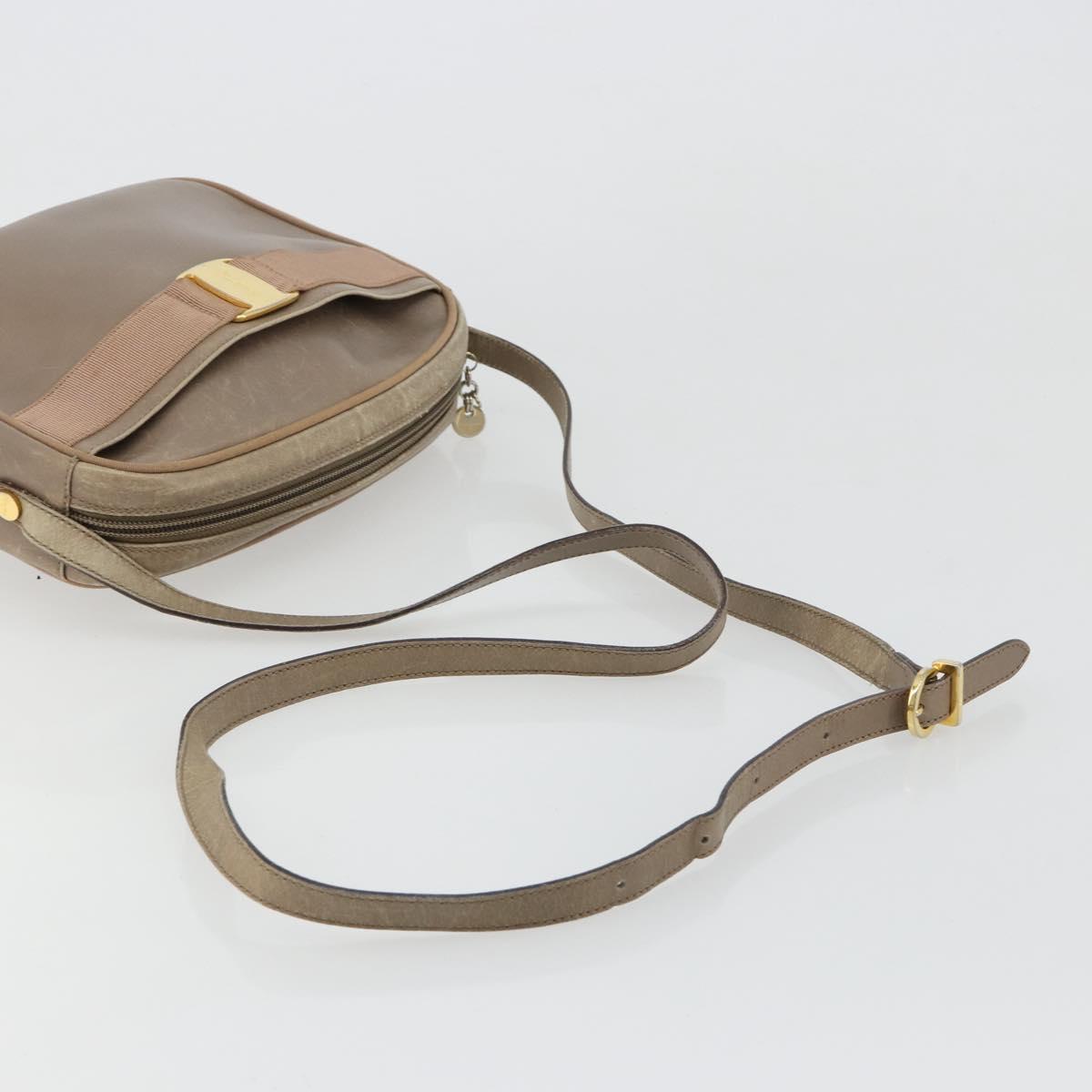 Salvatore Ferragamo Vala Shoulder Bag Leather Beige Gold Auth BA13281