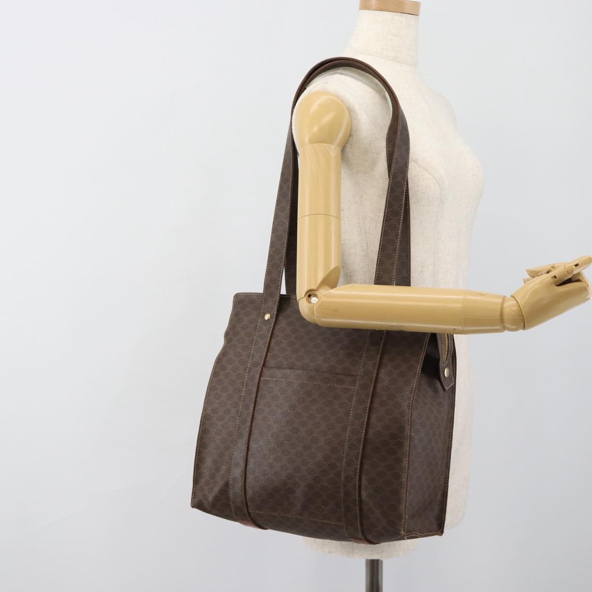CELINE Macadam Canvas Tote Bag PVC Leather Brown Gold Auth BA13283