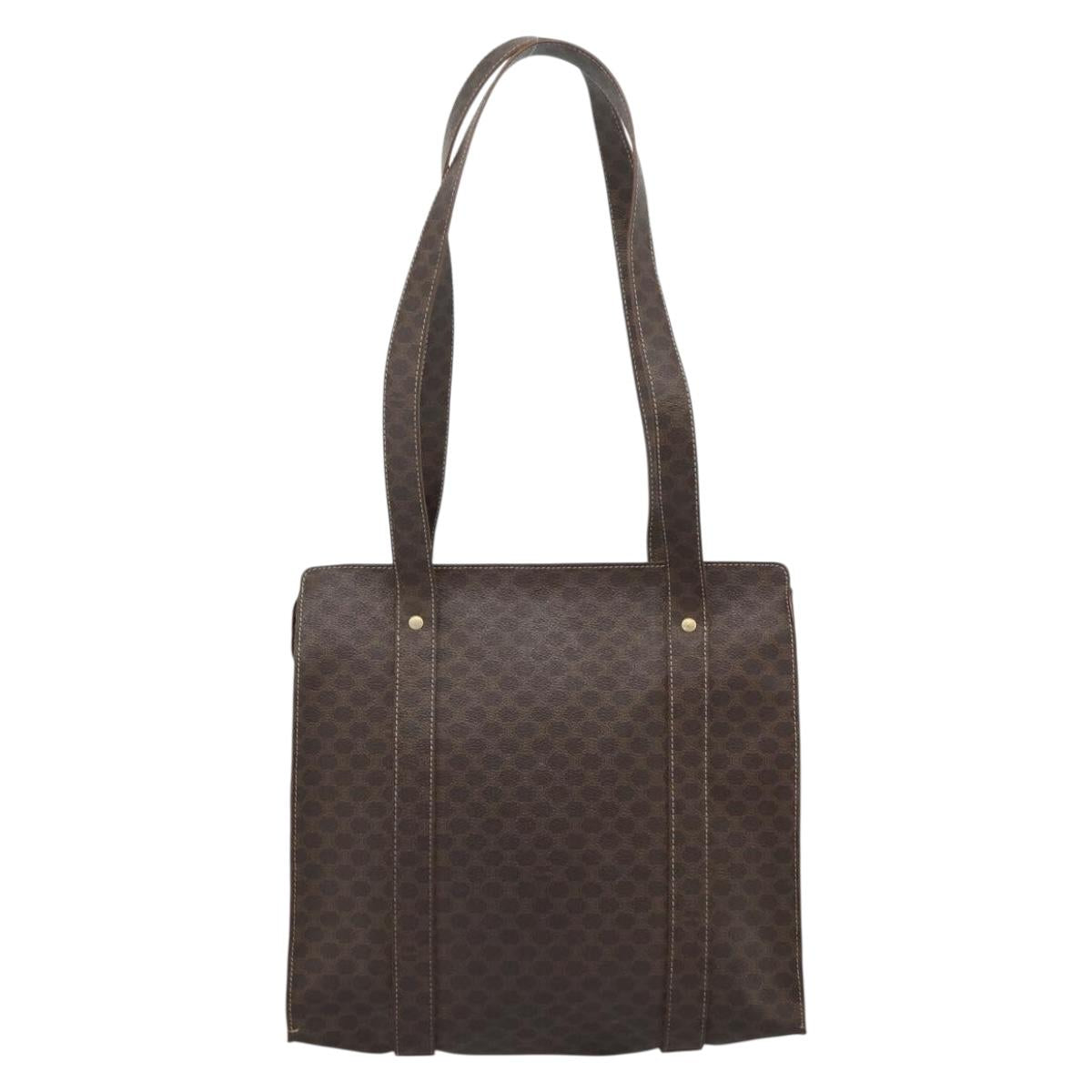 CELINE Macadam Canvas Tote Bag PVC Leather Brown Gold Auth BA13283