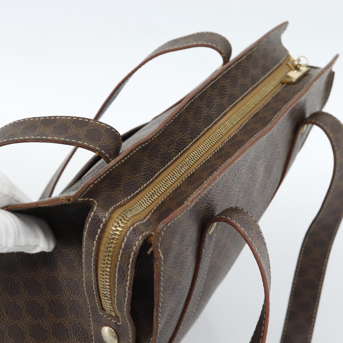 CELINE Macadam Canvas Tote Bag PVC Leather Brown Gold Auth BA13283