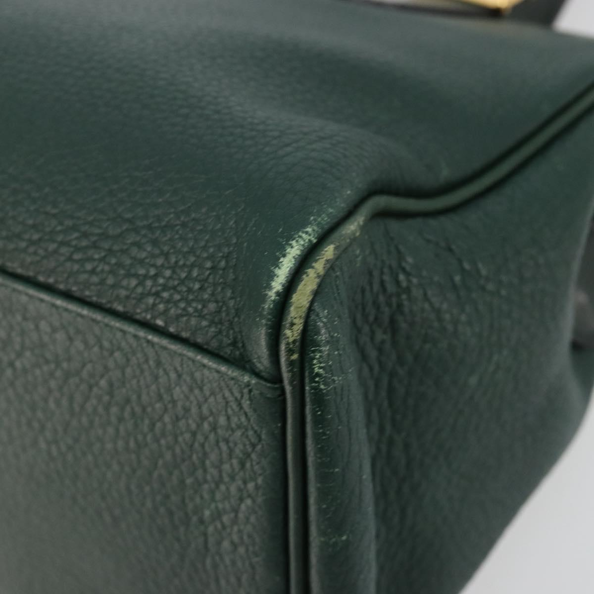 Burberrys Hand Bag Leather Green Gold Auth BA13284
