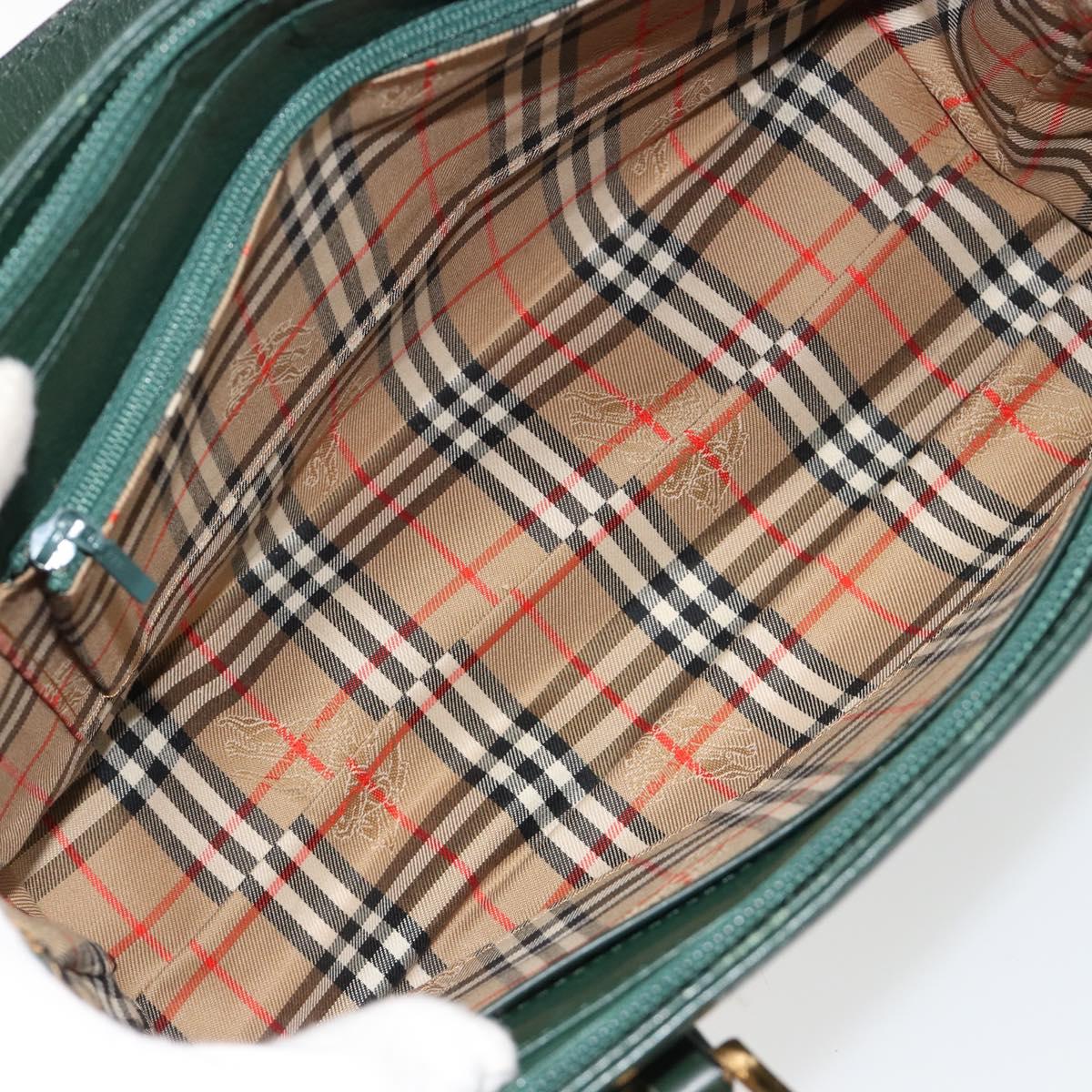 Burberrys Hand Bag Leather Green Gold Auth BA13284