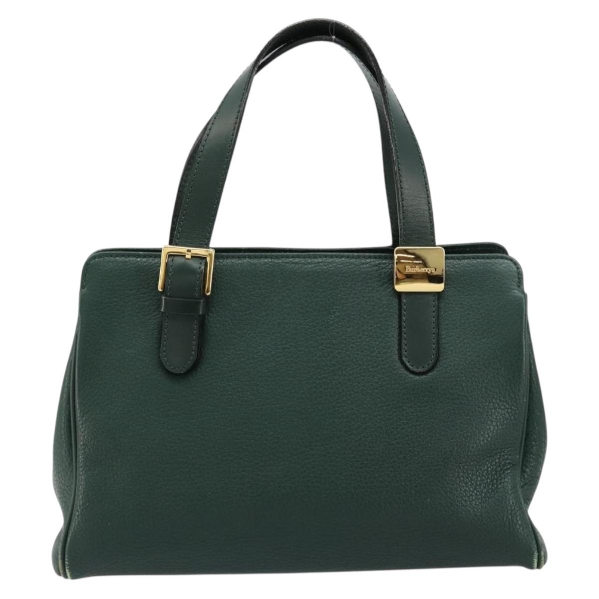 Burberrys Hand Bag Leather Green Gold Auth BA13284