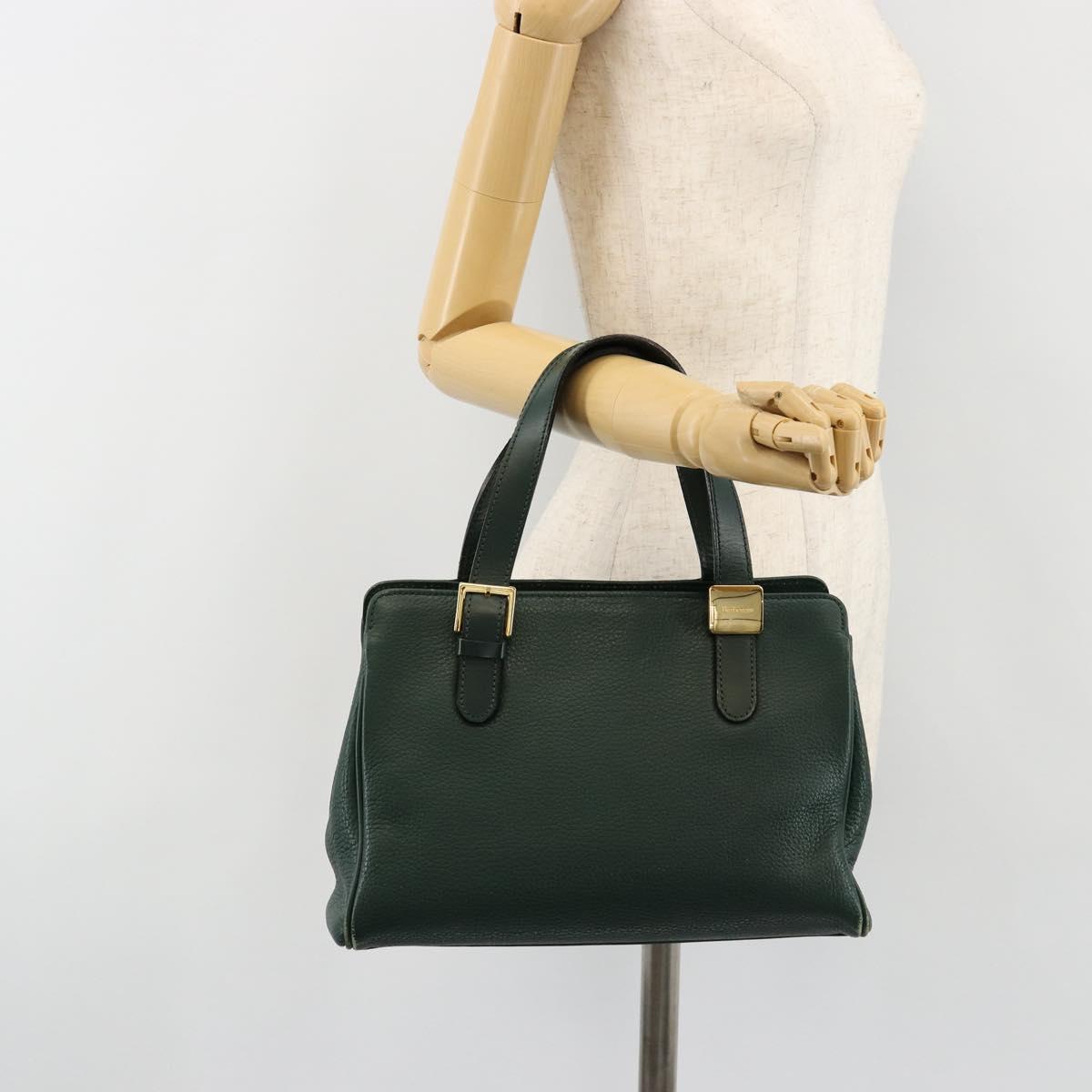 Burberrys Hand Bag Leather Green Gold Auth BA13284