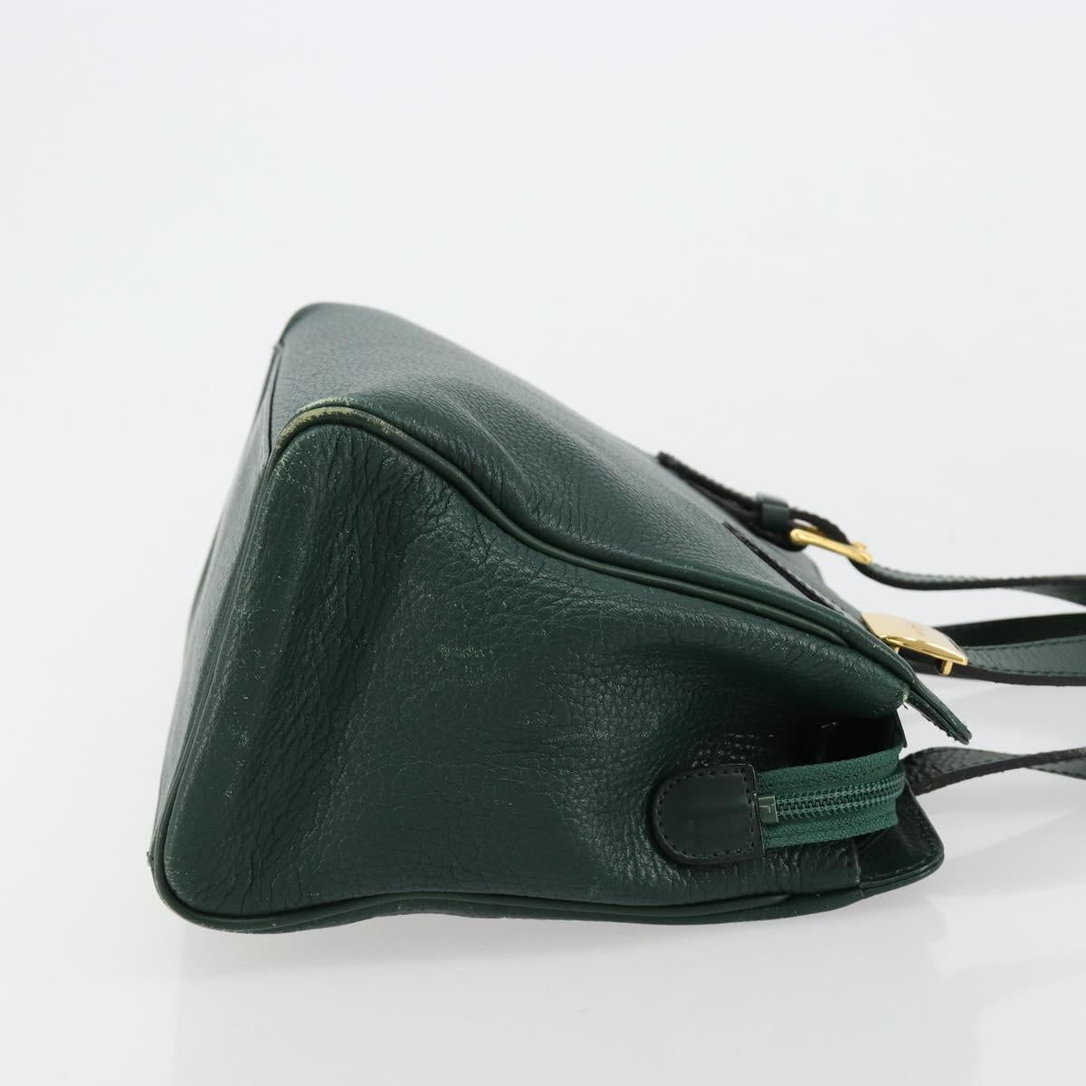 Burberrys Hand Bag Leather Green Gold Auth BA13284