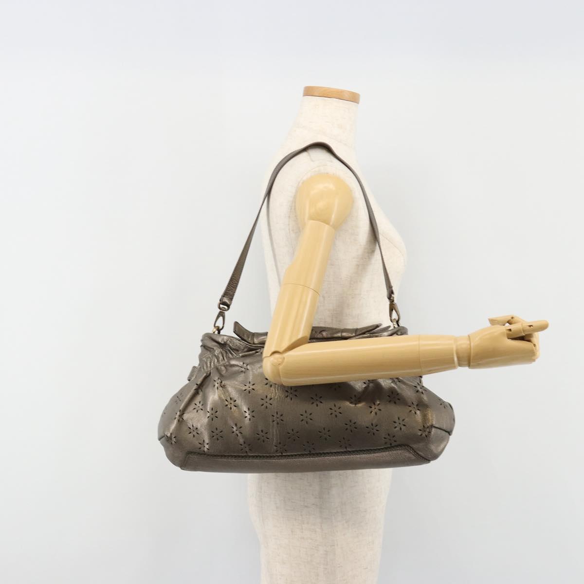 Salvatore Ferragamo Gancini Hand Bag Leather 2way Gold Silver Auth BA13286