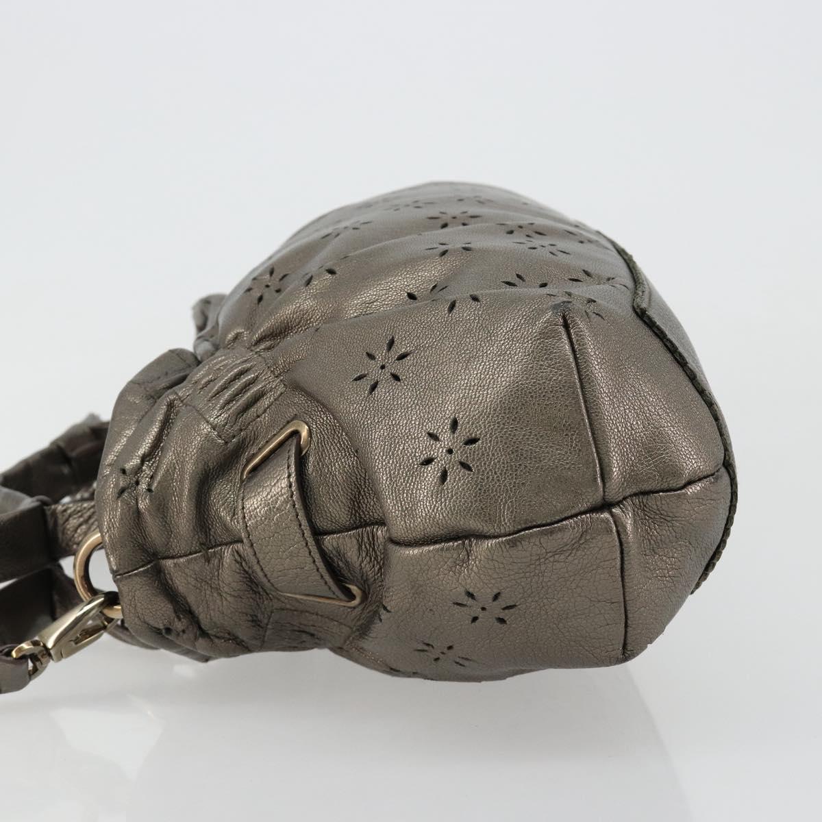 Salvatore Ferragamo Gancini Hand Bag Leather 2way Gold Silver Auth BA13286