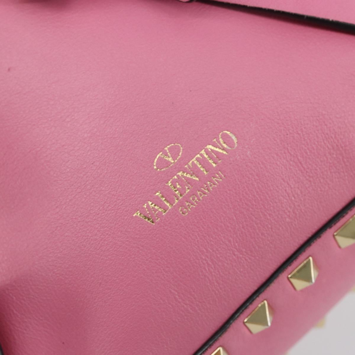VALENTINO Studs Backpack Leather Pink Gold Auth BA13289A