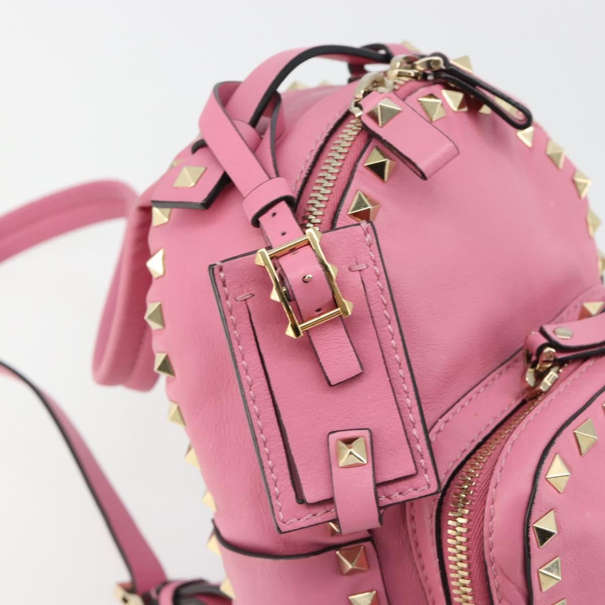 VALENTINO Studs Backpack Leather Pink Gold Auth BA13289A