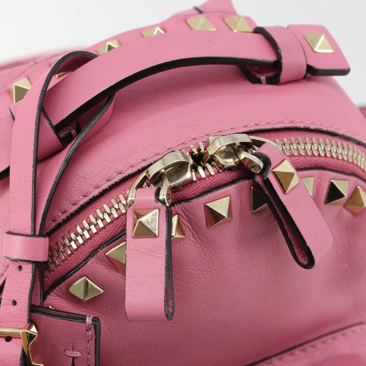 VALENTINO Studs Backpack Leather Pink Gold Auth BA13289A