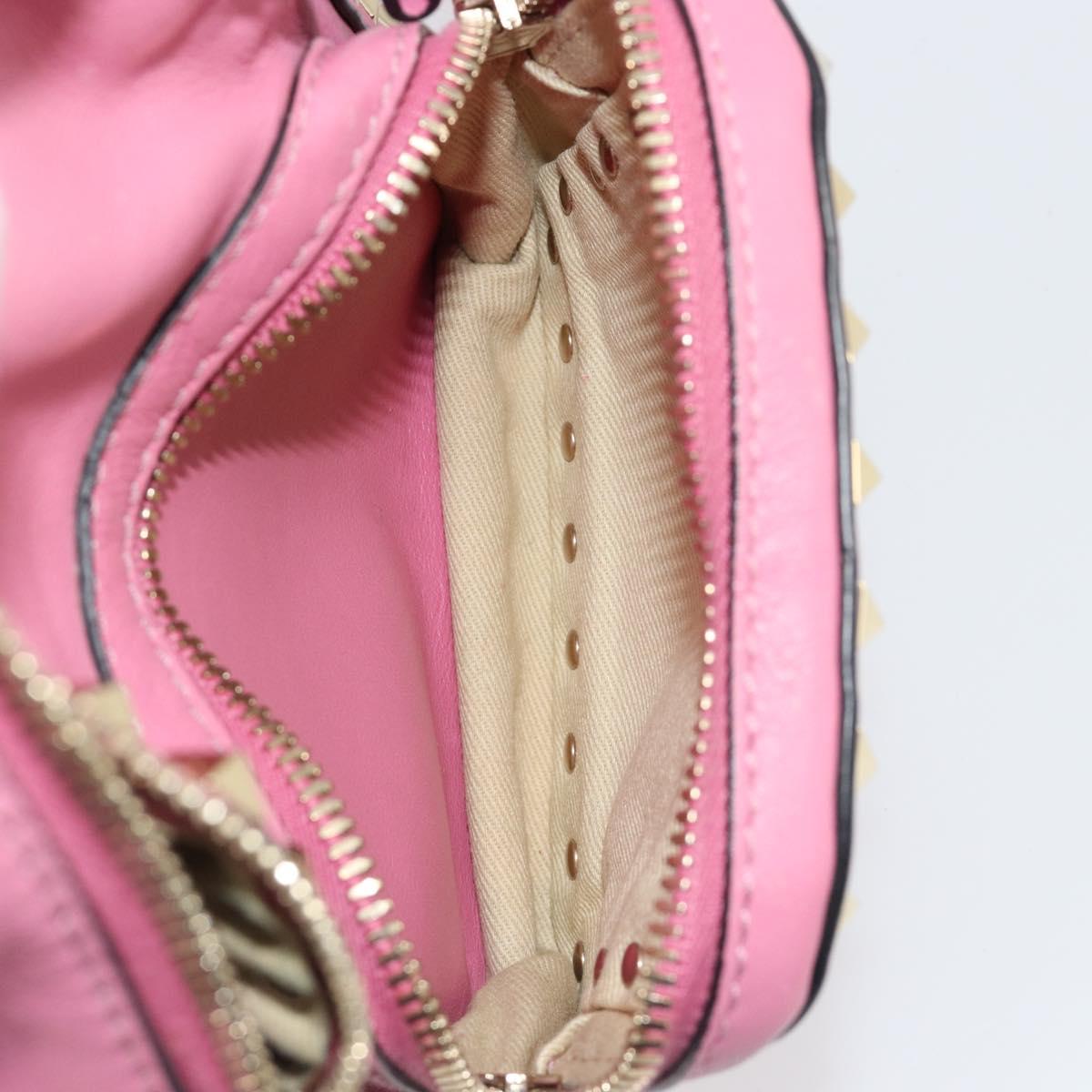 VALENTINO Studs Backpack Leather Pink Gold Auth BA13289A