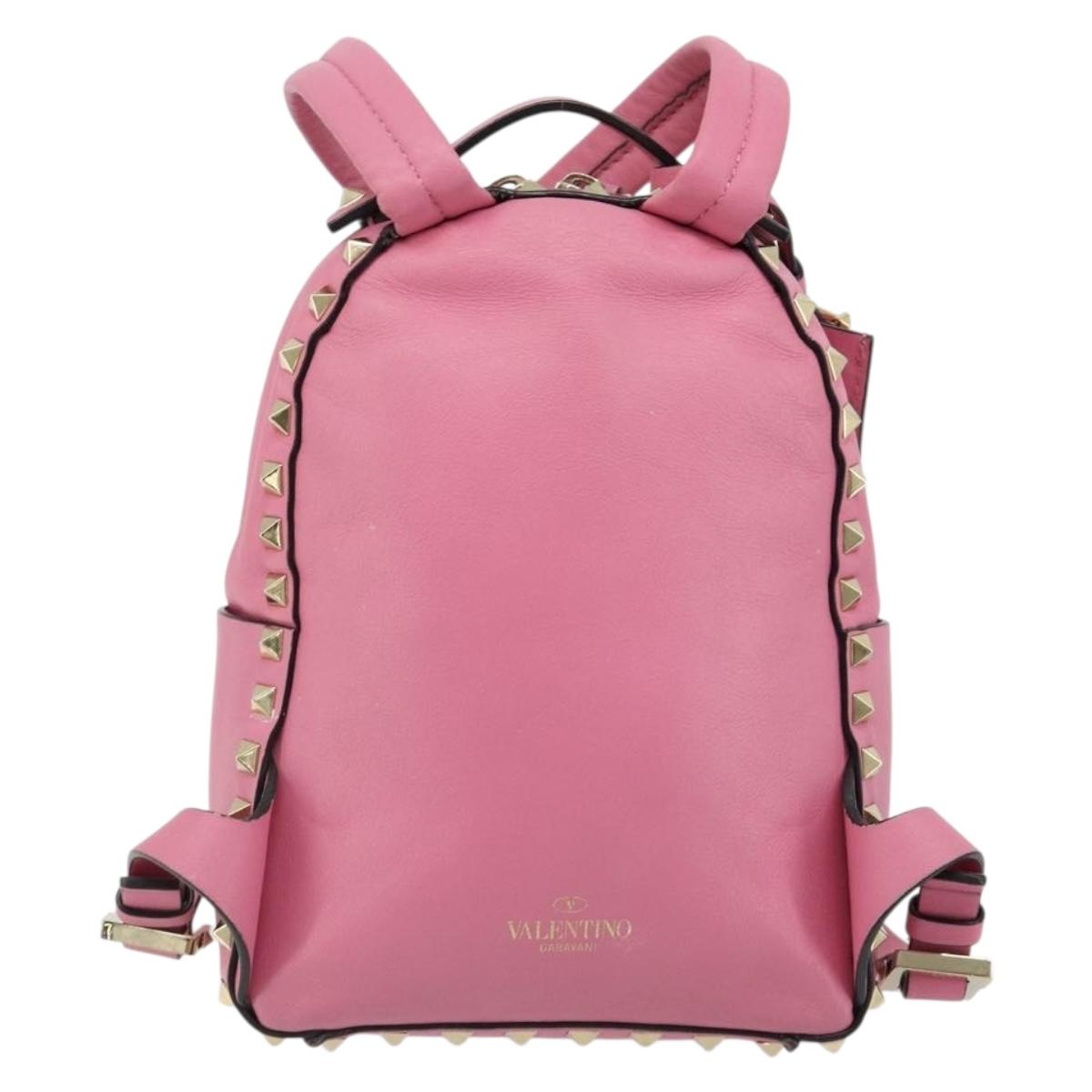 VALENTINO Studs Backpack Leather Pink Gold Auth BA13289A