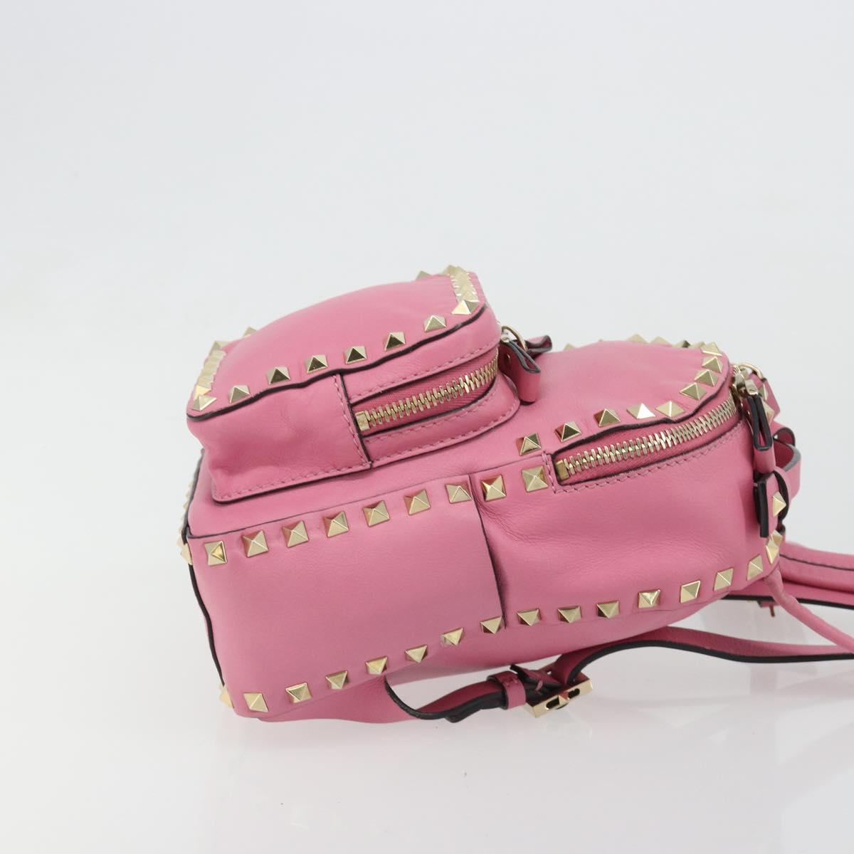 VALENTINO Studs Backpack Leather Pink Gold Auth BA13289A