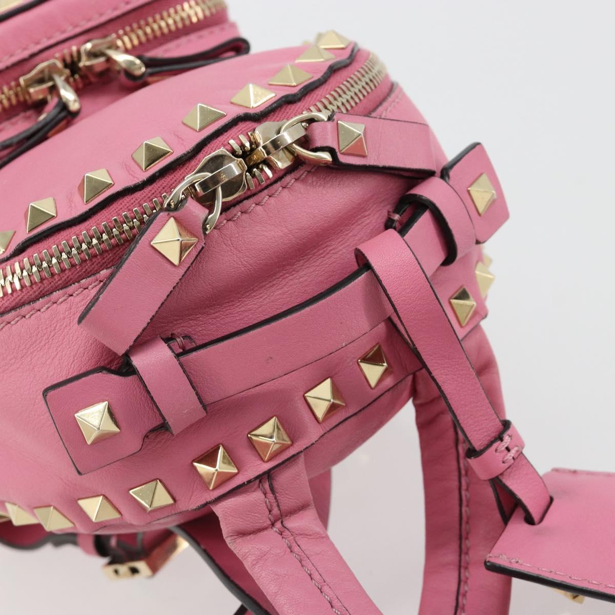 VALENTINO Studs Backpack Leather Pink Gold Auth BA13289A