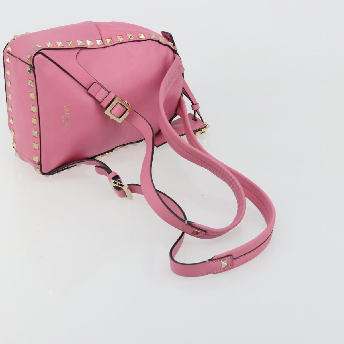 VALENTINO Studs Backpack Leather Pink Gold Auth BA13289A