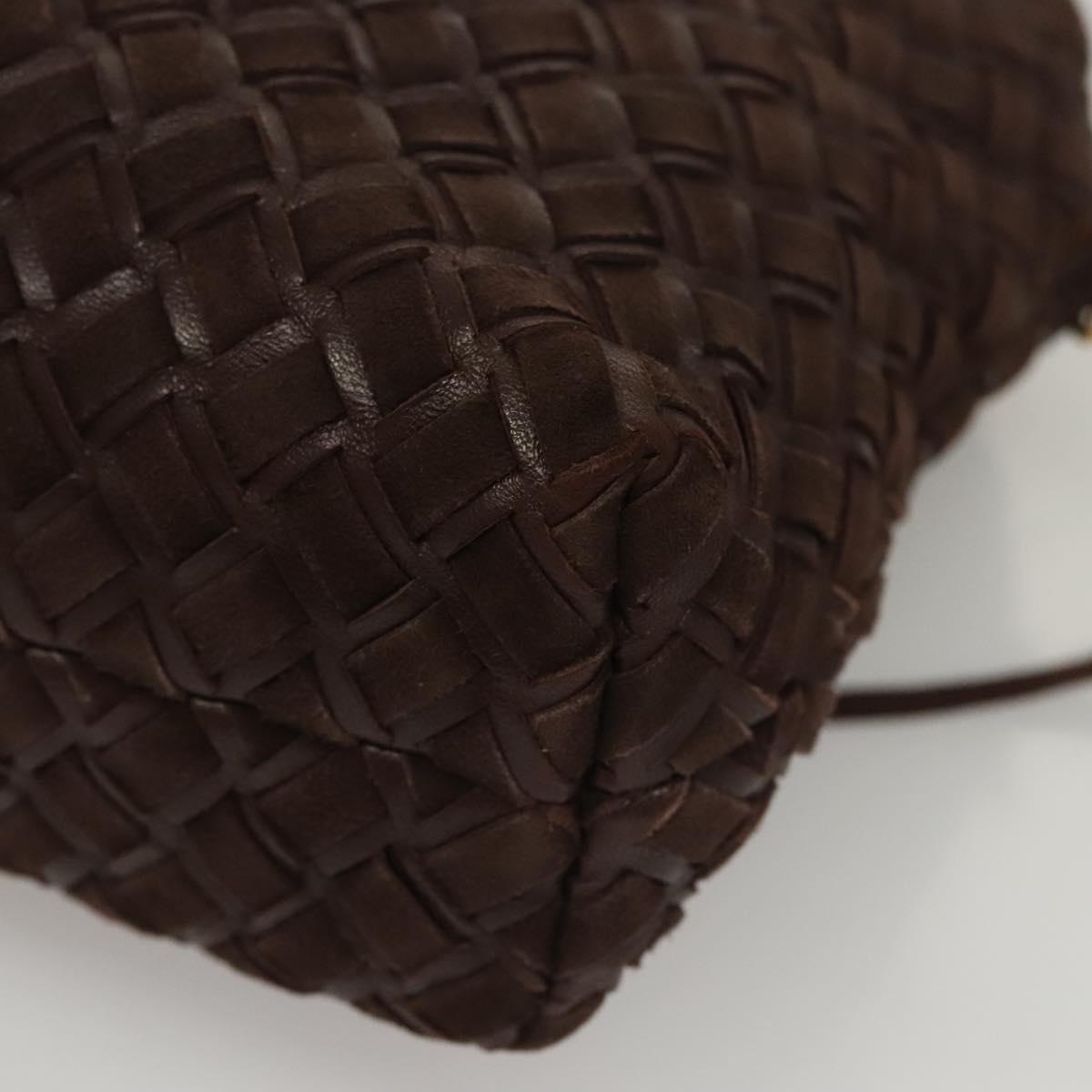BALLY Quilted Hand Bag Leather Dark Brown Gold Auth BA1329