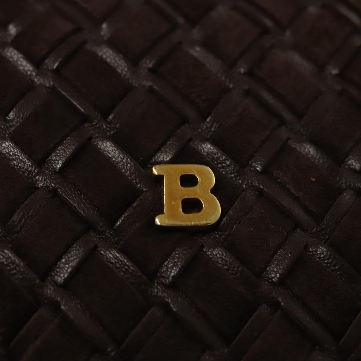 BALLY Quilted Hand Bag Leather Dark Brown Gold Auth BA1329