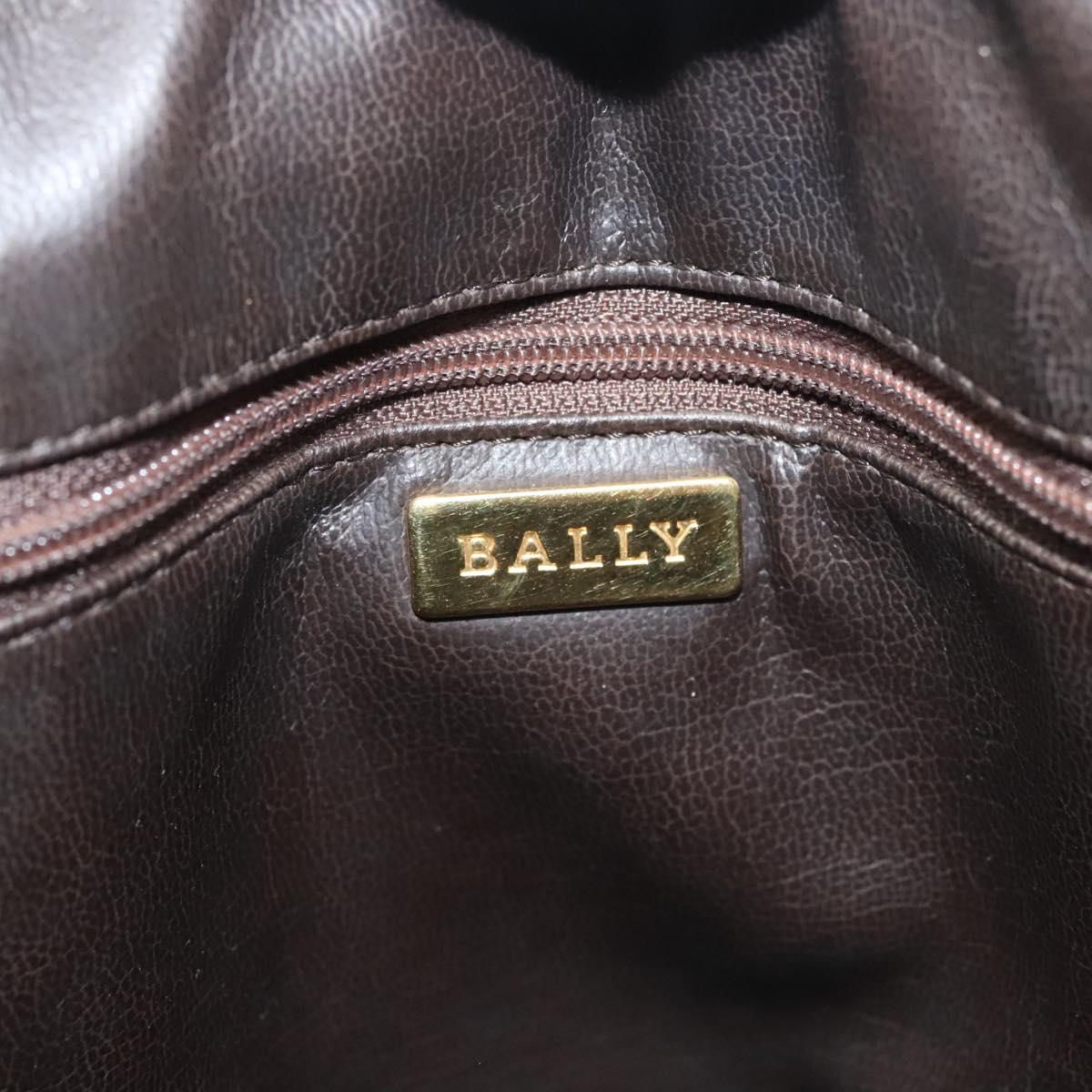BALLY Quilted Hand Bag Leather Dark Brown Gold Auth BA1329