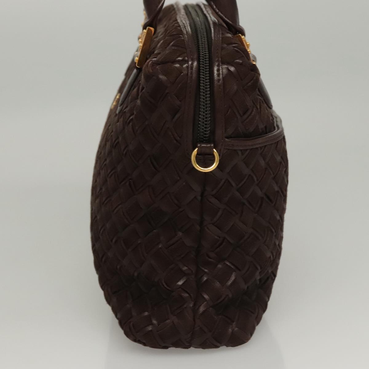 BALLY Quilted Hand Bag Leather Dark Brown Gold Auth BA1329
