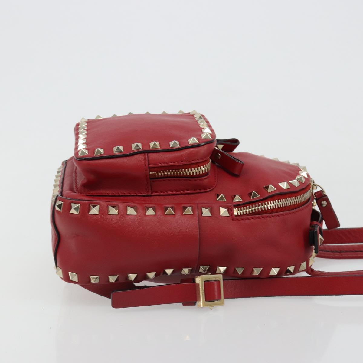 VALENTINO Studs Backpack Leather Red Gold Auth BA13290
