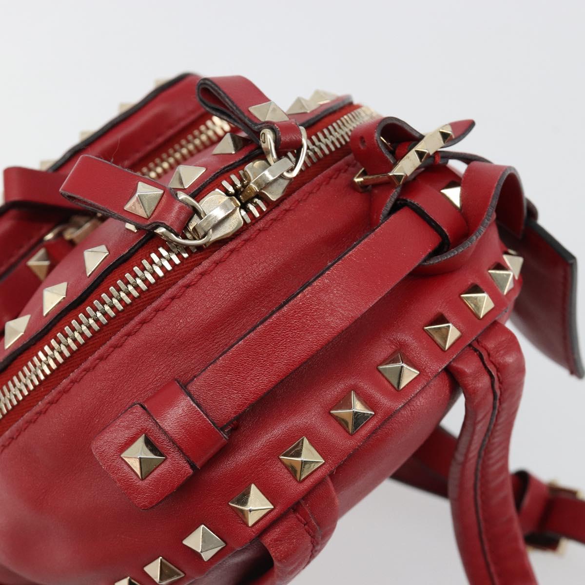VALENTINO Studs Backpack Leather Red Gold Auth BA13290