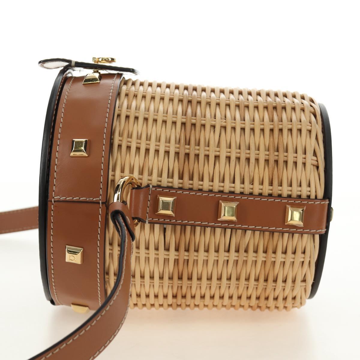 Salvatore Ferragamo Gancini Straw Bag Raffia Beige Gold Auth BA13293SM