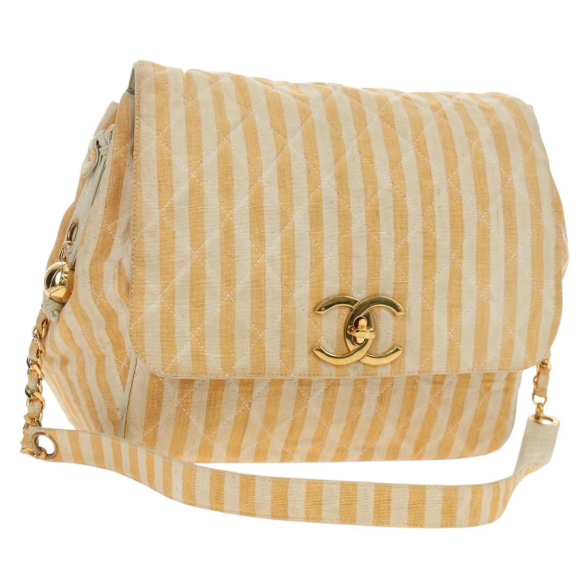 CHANEL Matelasse Chain Shoulder Bag Canvas Beige Gold CC Auth BA13294M