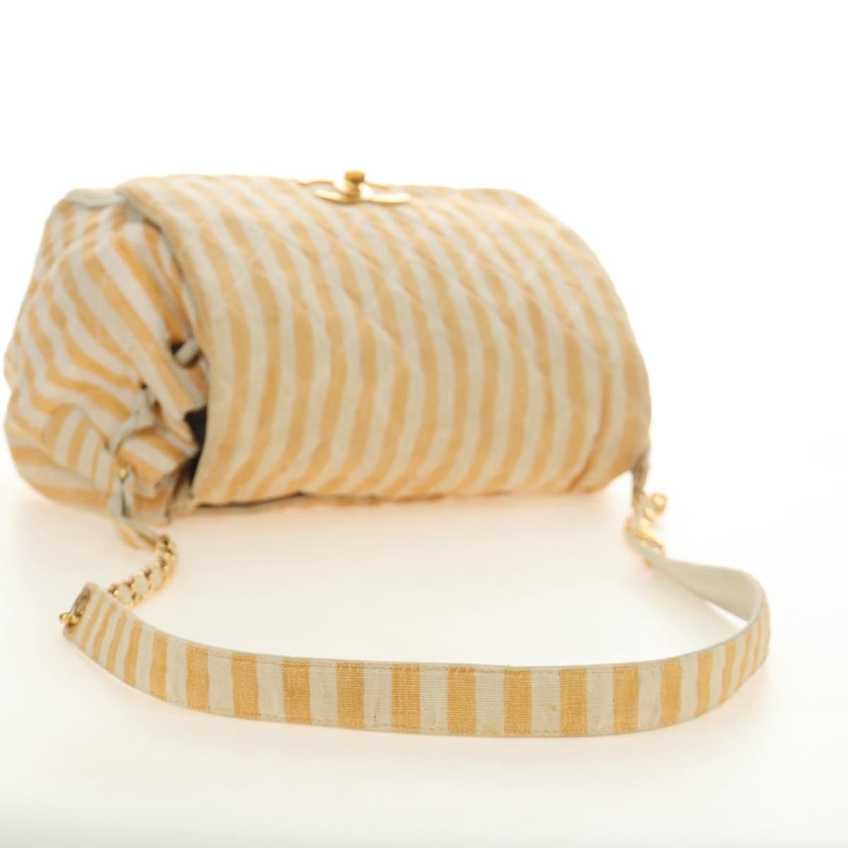 CHANEL Matelasse Chain Shoulder Bag Canvas Beige Gold CC Auth BA13294M
