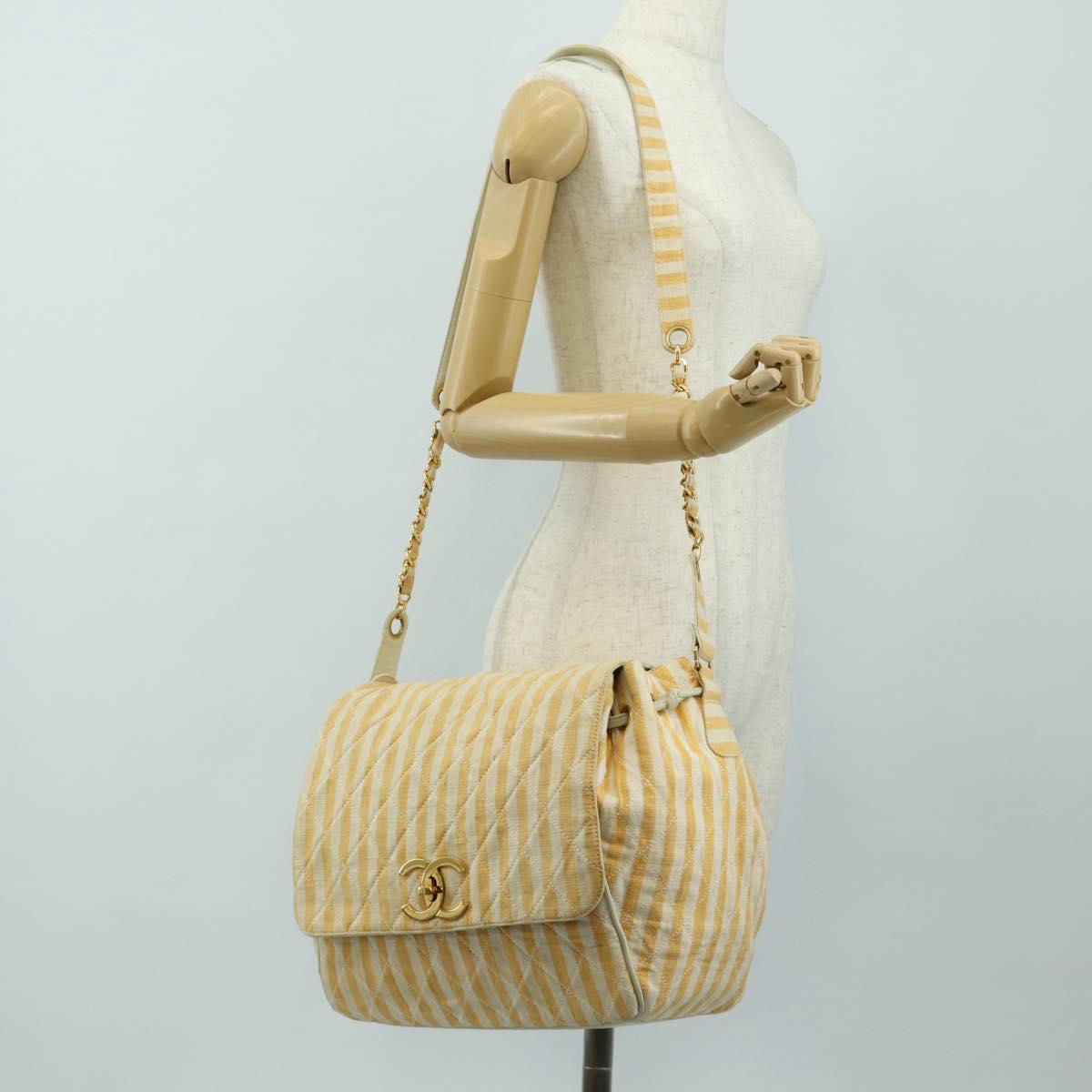 CHANEL Matelasse Chain Shoulder Bag Canvas Beige Gold CC Auth BA13294M