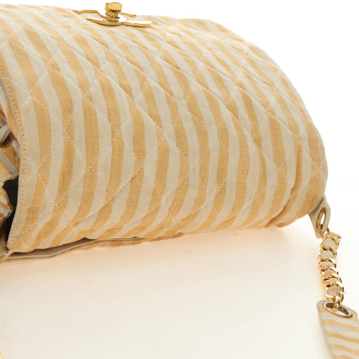 CHANEL Matelasse Chain Shoulder Bag Canvas Beige Gold CC Auth BA13294M