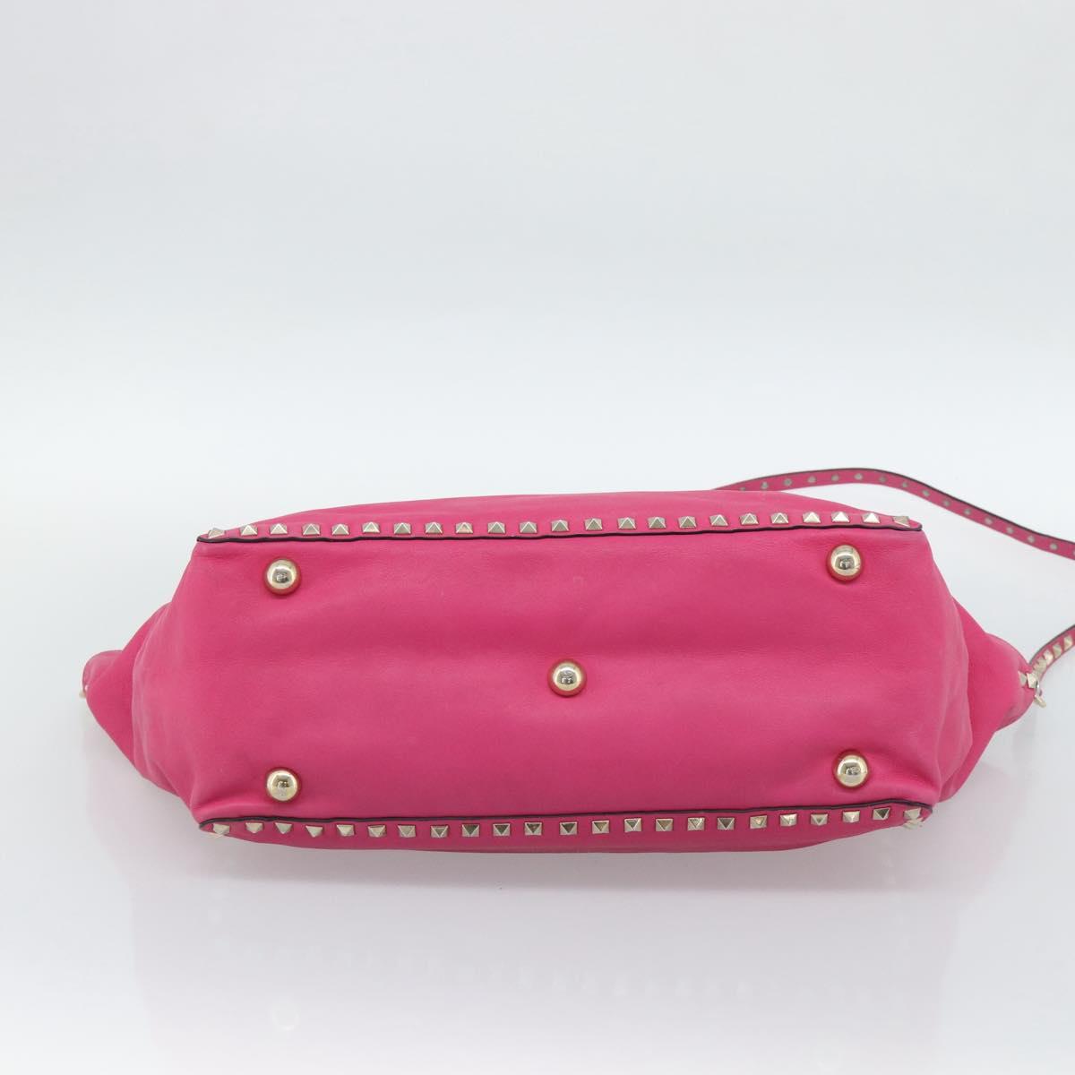VALENTINO Studs Tote Bag Leather 2way Pink Gold Auth BA13295