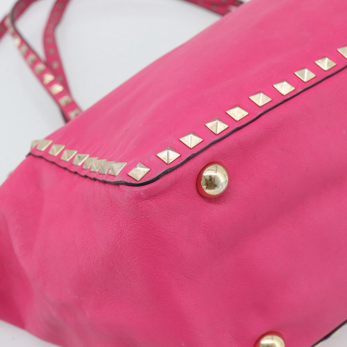 VALENTINO Studs Tote Bag Leather 2way Pink Gold Auth BA13295