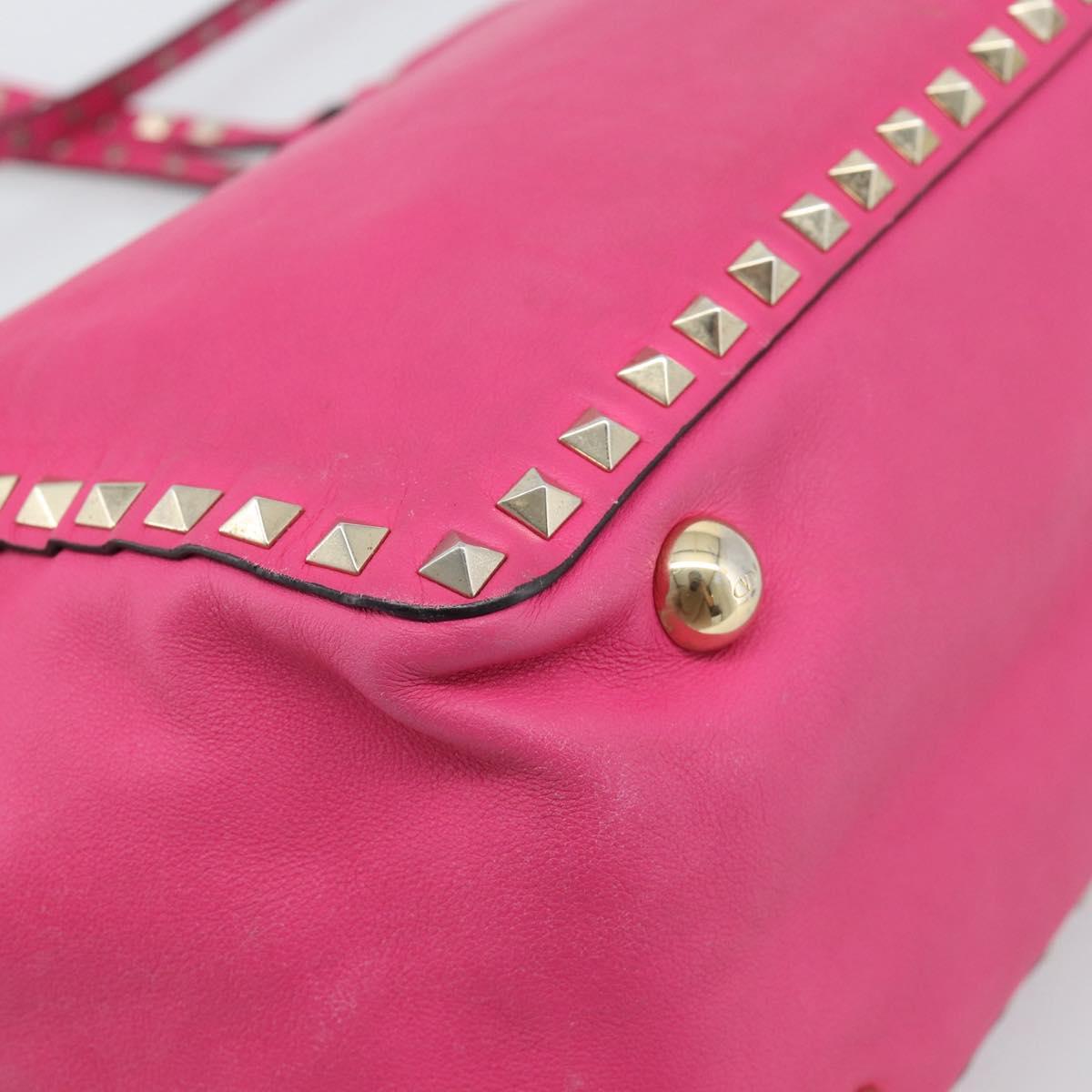 VALENTINO Studs Tote Bag Leather 2way Pink Gold Auth BA13295