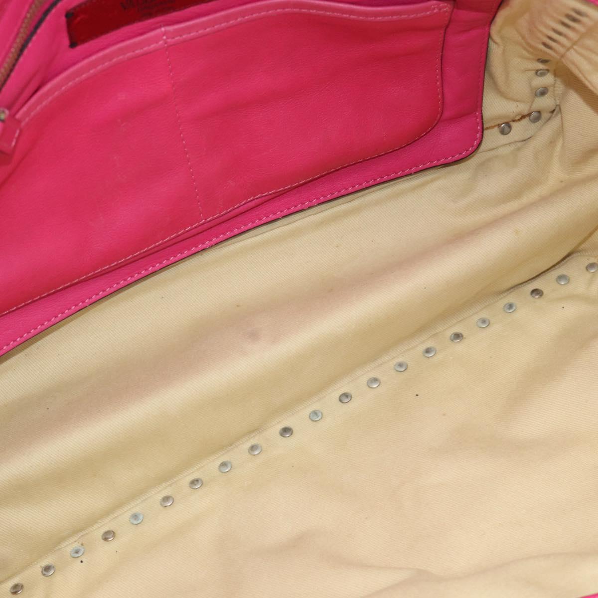 VALENTINO Studs Tote Bag Leather 2way Pink Gold Auth BA13295