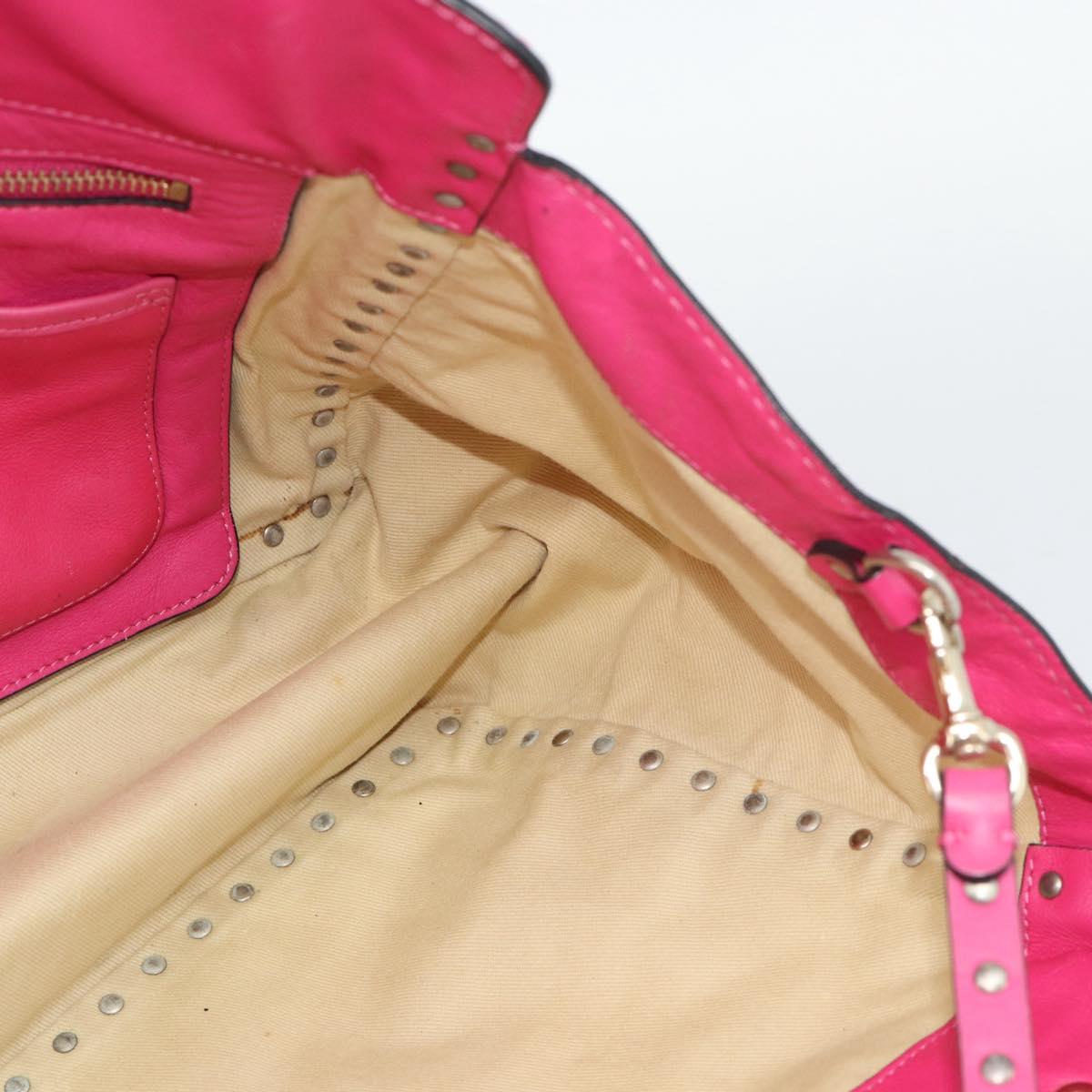 VALENTINO Studs Tote Bag Leather 2way Pink Gold Auth BA13295
