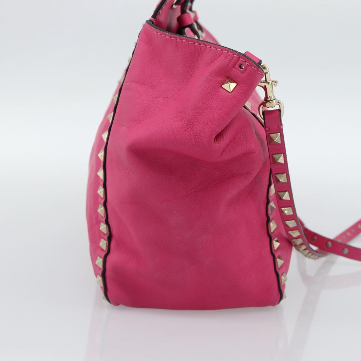 VALENTINO Studs Tote Bag Leather 2way Pink Gold Auth BA13295